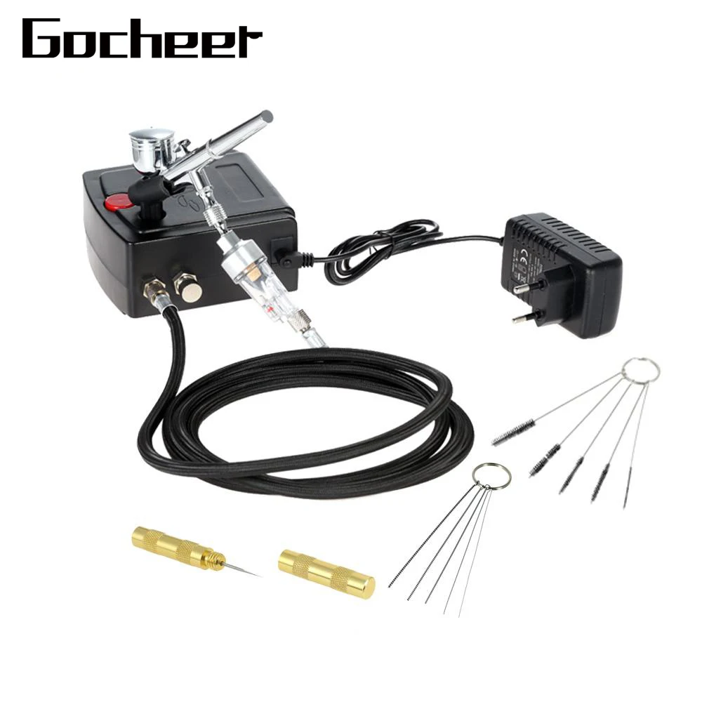 Gocheer 100 250V Mini dual action airbrush compressor kit modeller