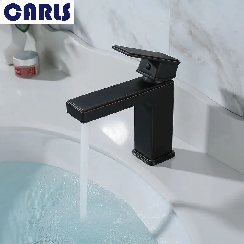 

Square Black Bathroom Washbasin Faucet Brass Waterfall Washbasin Sink Mixer Faucet Deck Installation Bathroom