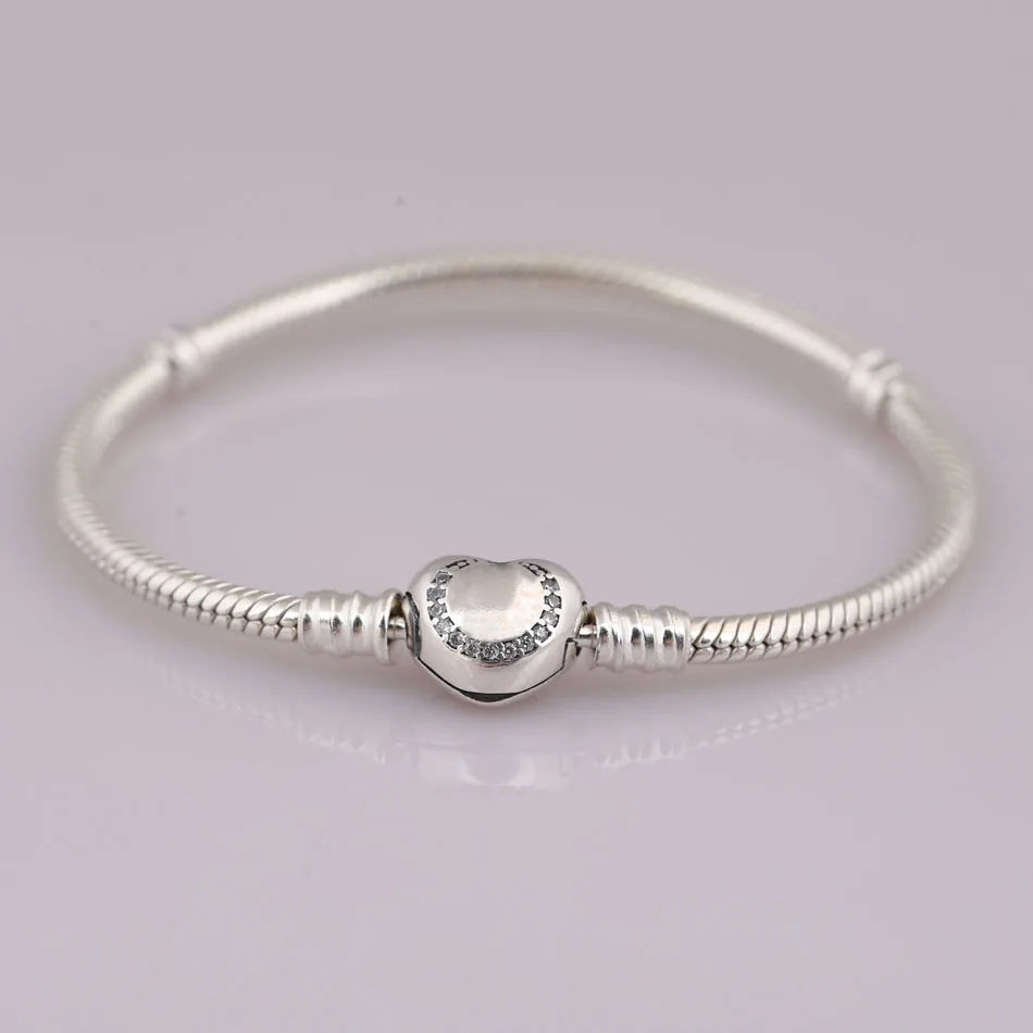 

Authentic 925 Sterling Silver Bracelet Bangle for Women Wishful Heart Signature Clasp fit Lady Beads Charms Pendants Dangle