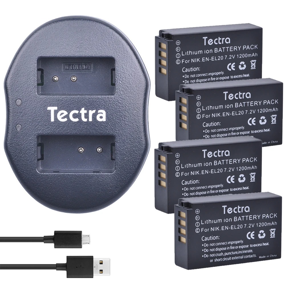 Tectra 4PCS EN EL20 EN EL20 Replacement Li ion Bateria + USB Dual