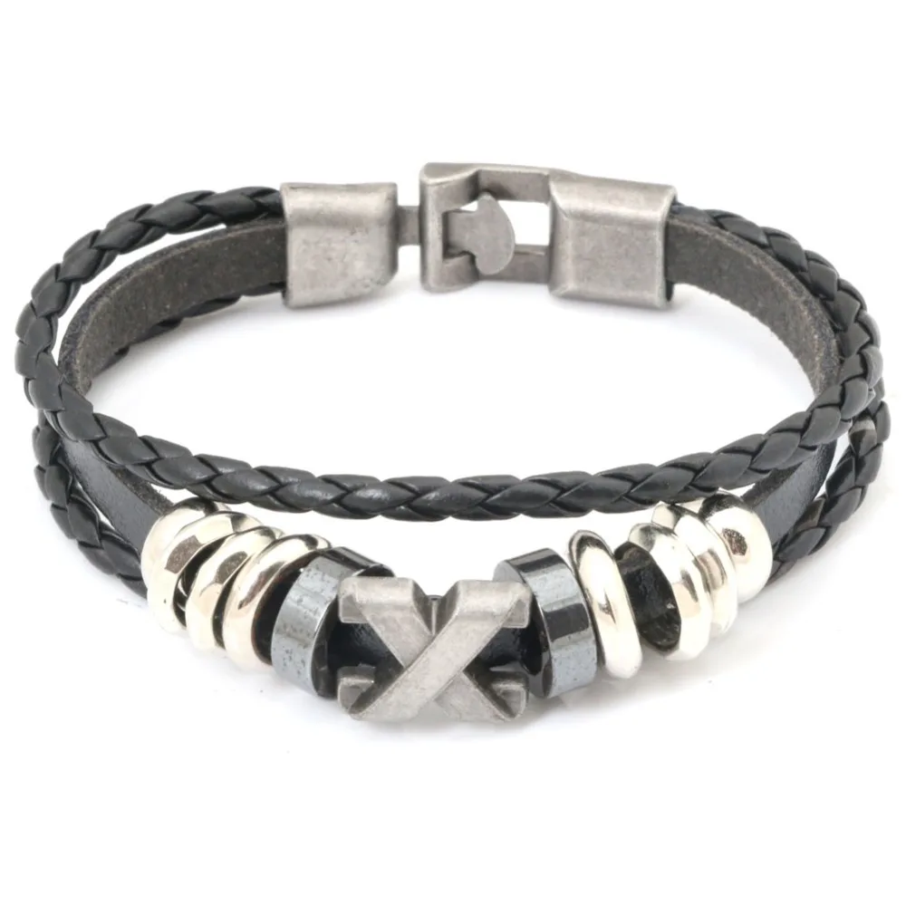

Bracelets Punk Fashion Layer Braided Leather Bracelet Men Bracelets Bangles