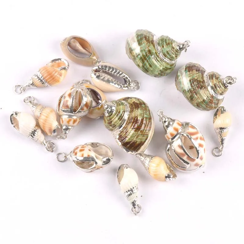 

5 design Natural hollowed-out Spiral Shell Silver Plated for DIY handmade pendant SeaShells Home decoration 5pcs TRS0305