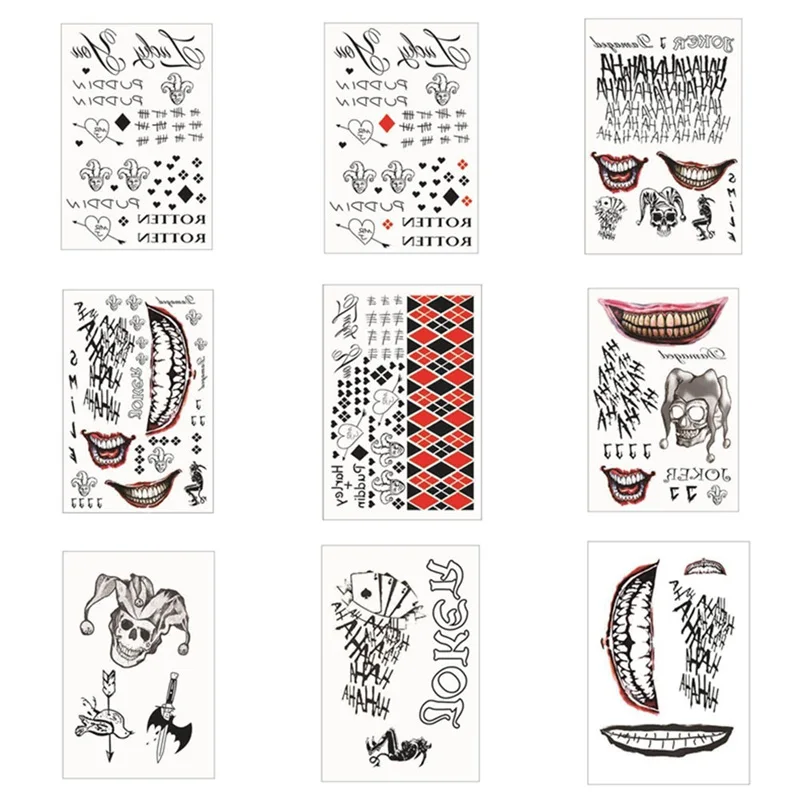 

1Pcs New Arrival Hot Sale Halloween Cosplay The Joker Temporary Tattoo Stickers Body Art Tattoos for Face Arm 20X30cm