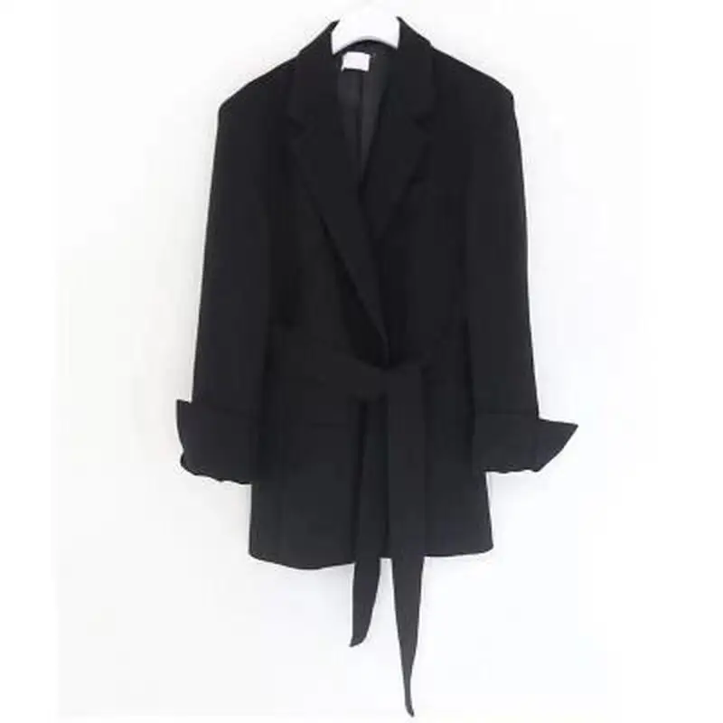 

Long Black Blazer Women Belted Outerwear Womens Blazers Long Sleeve High Quality Office Jacket Female Solid Suit Elegant Coat