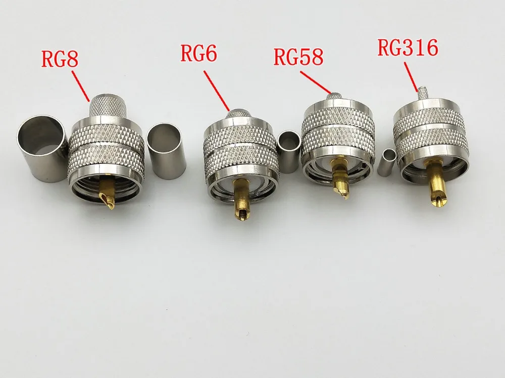 100PCS RF Coaxial connector PL259 UHF male Plug crimp for RG316 RG58 RG6 RG8 cable connector