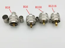 Adaptador pl259 uhf 2 peças, conector rf de plugue de crimpagem para rg8 rg6 rg58 316