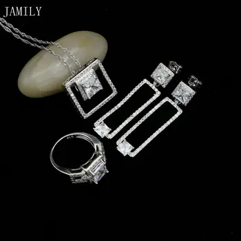 

JAMILY Noble 925 Sterling Silver Jewelry Sets White Crystal Earrings/Pendant/Necklace/Ring Wedding Jewellery Set Gift For Bridal
