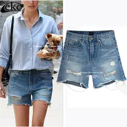 Европейский Мода 2016 г. Джинсовые шорты для Для женщин рваные Короткие джинсы пикантные Для женщин S Высокая Талия Джинсовые шорты Street Марка