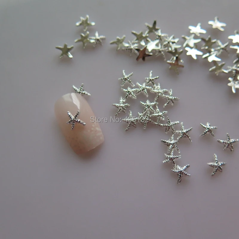 

MD-758 3D 50pcs/bag Silver Starfish Nail Decoration Metal Shinny Deco Metal Nail Art Decoration