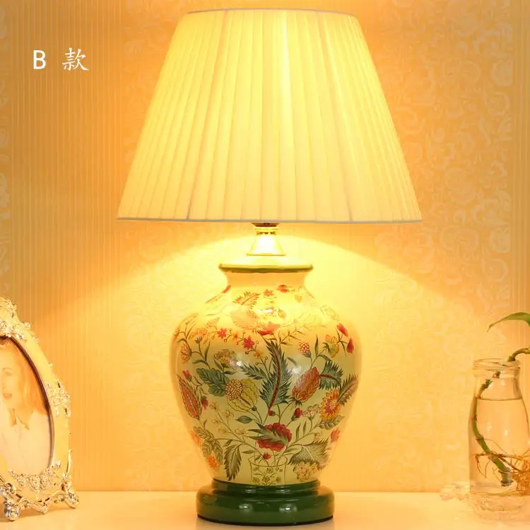 Высокое качество пасторальные китайские, сделанные вручную из керамики ткань Led E27 настольная лампа для спальни Кабинета гостиной фарфоровые светильники 1834 - Цвет абажура: Цвет: желтый