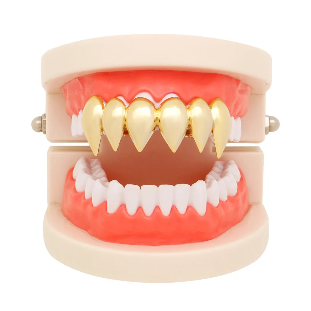 

A Row Sharp teeth Grillzs Gold Fang Men Hip Hop Top TeethGrillz Vampire Fang Men's Hip Hop Rapper Jewelry