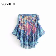 VOGUEIN новые женские этнические пляжные Фламинго цветочный принт Асимметричная молния юбка
