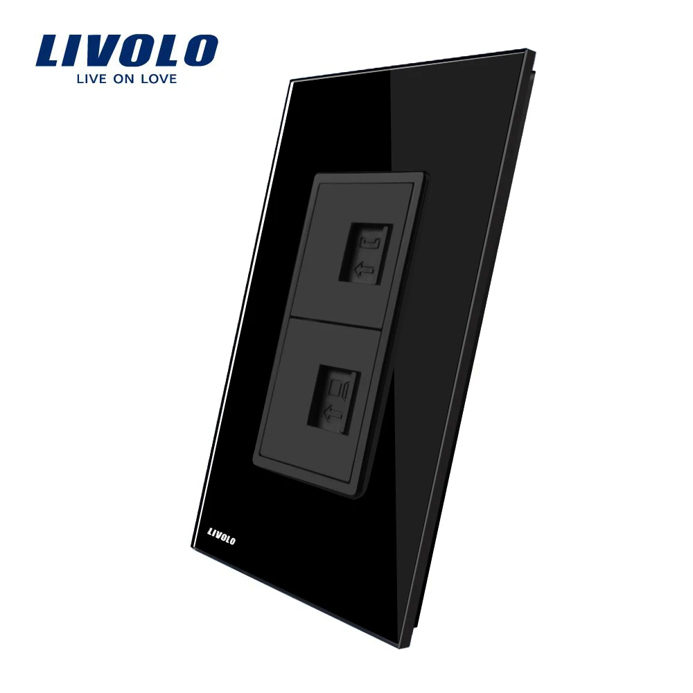 US AU Standard Livolo Luxur Telephone Computer Socket With Black Pearl Crystal Glass VL C591TC 12