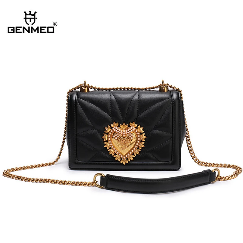 

GENMEO New Genuine Leather Handbag Women Luxury Shoulder Bags Female Fashion Cowhide Leather Tote Bag with Chain Bolsa Feminina