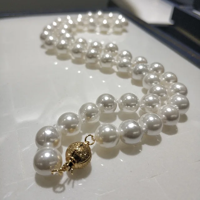 JYX Shell Pearl Necklace Jewelry  8-8.5mm Round White Natural Sea Shell Pearl Necklace
