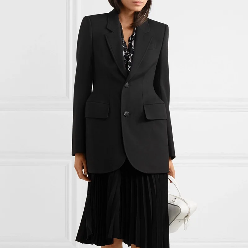 

2019 Autumn New Fashion Woman Blazers Coat Long Sleeve Slim Waist Single Breasted Button Solid Black Coats