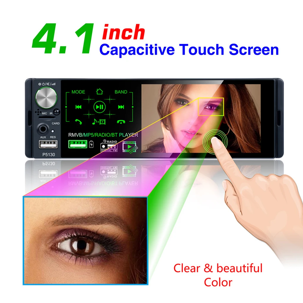 

4.1" 1DIN Capacitive Touch Screen Bluetooth Car Stereo Radio MP5 Player FM/AM/RDS+Subwoofer Output+Free Camera