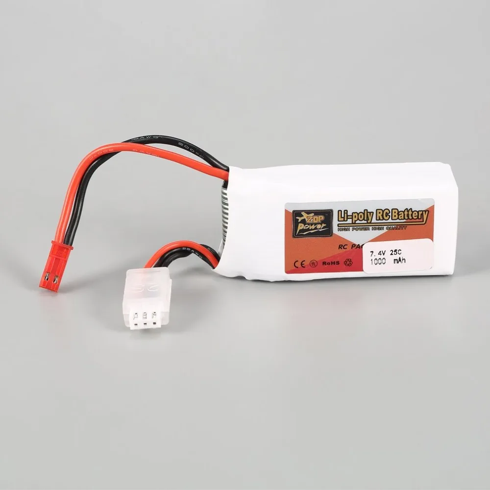 Перезаряжаемая Lipo батарея ZOP power 7,4 V 1000 mAh 2 S 25C JST разъем для радиоуправляемого дрона FPV квадрокоптера DIY игрушки запасные части