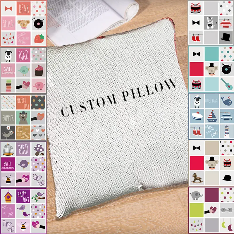 

Modern Home Decor Chair Cushion Square Pillow Custom Reversible Sequin Glitter Print Cartoon Pillowcase Seat Cushion Cover J036