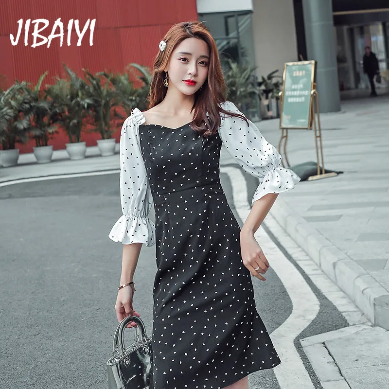 JIBAIYI Elegant Off Shulder Chiffon Women Dress Summer Sexy Slash Neck Party Dresses for Female Office Dot Flare Sleeve Sundress JIBAIYI Elegant Off Shulder Chiffon Women Dress Summer Sexy Slash Neck Party Dresses for Female Office Dot Flare Sleeve Sundress