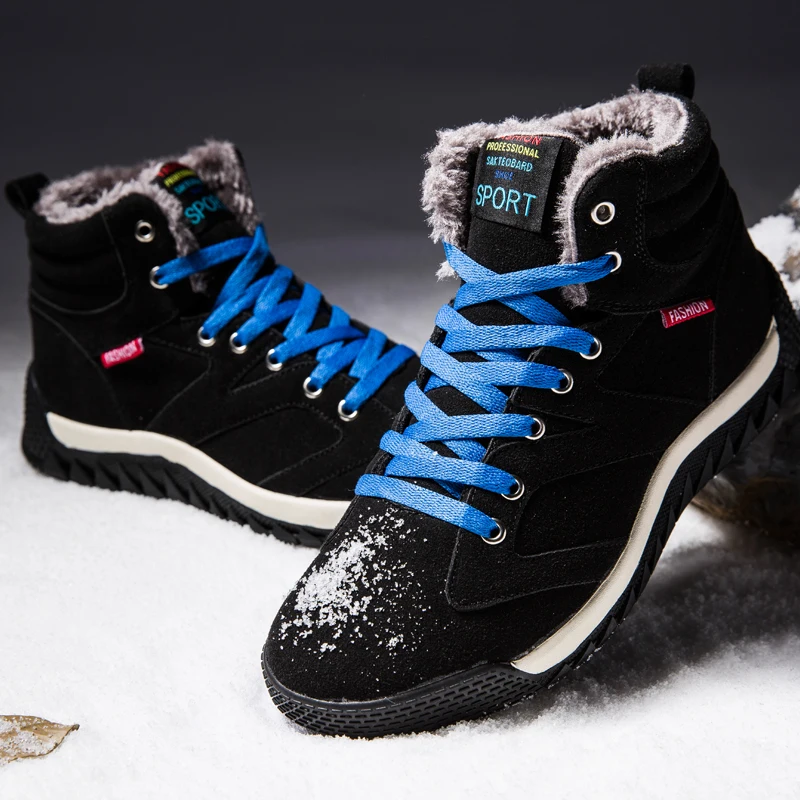

Men Boots With Fur keep Warm winter Snow Boots Men ankle Boots breathable lace up Shoes Men Footwear Fashion Rubber Shoes men L4