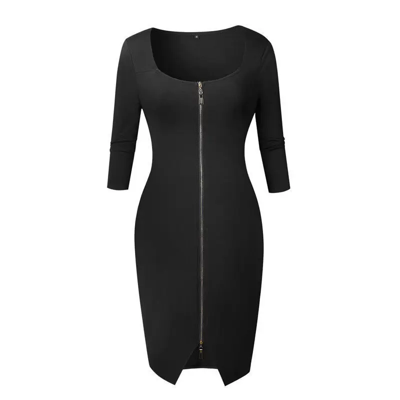 Autumn Winter 3 Solid Colors Half Sleeve Knee length Dress