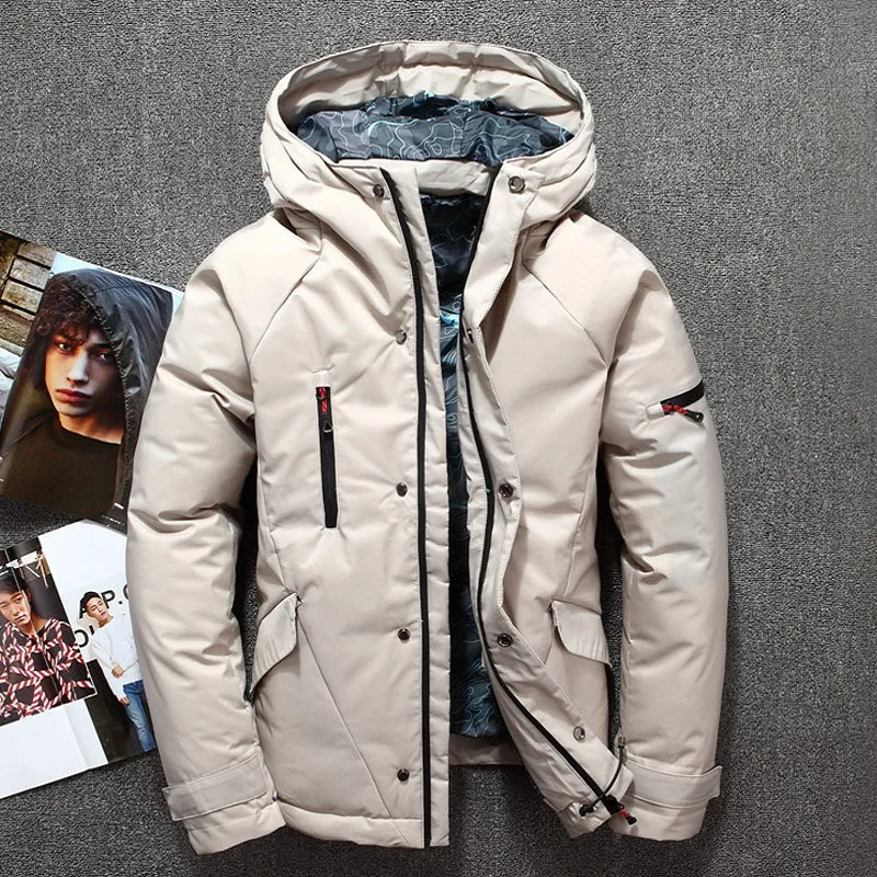 Men's winter jacket grey red black white fashion stylish zipper duck down jacket men thicken