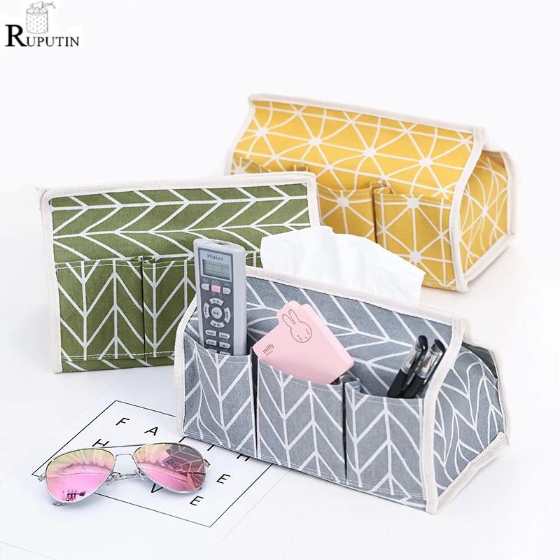 

New Cotton Linen Paper Towel Box Multifunction Tissue Paper Towel Set Desktop Debris Storage Box Home Car Napkin Paper Container