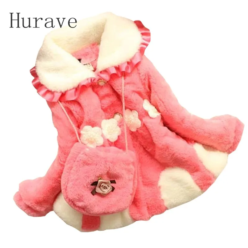 Hurave kids girls faux fur coat autumn winter children fake fur outerwear jacket warm child thickening
