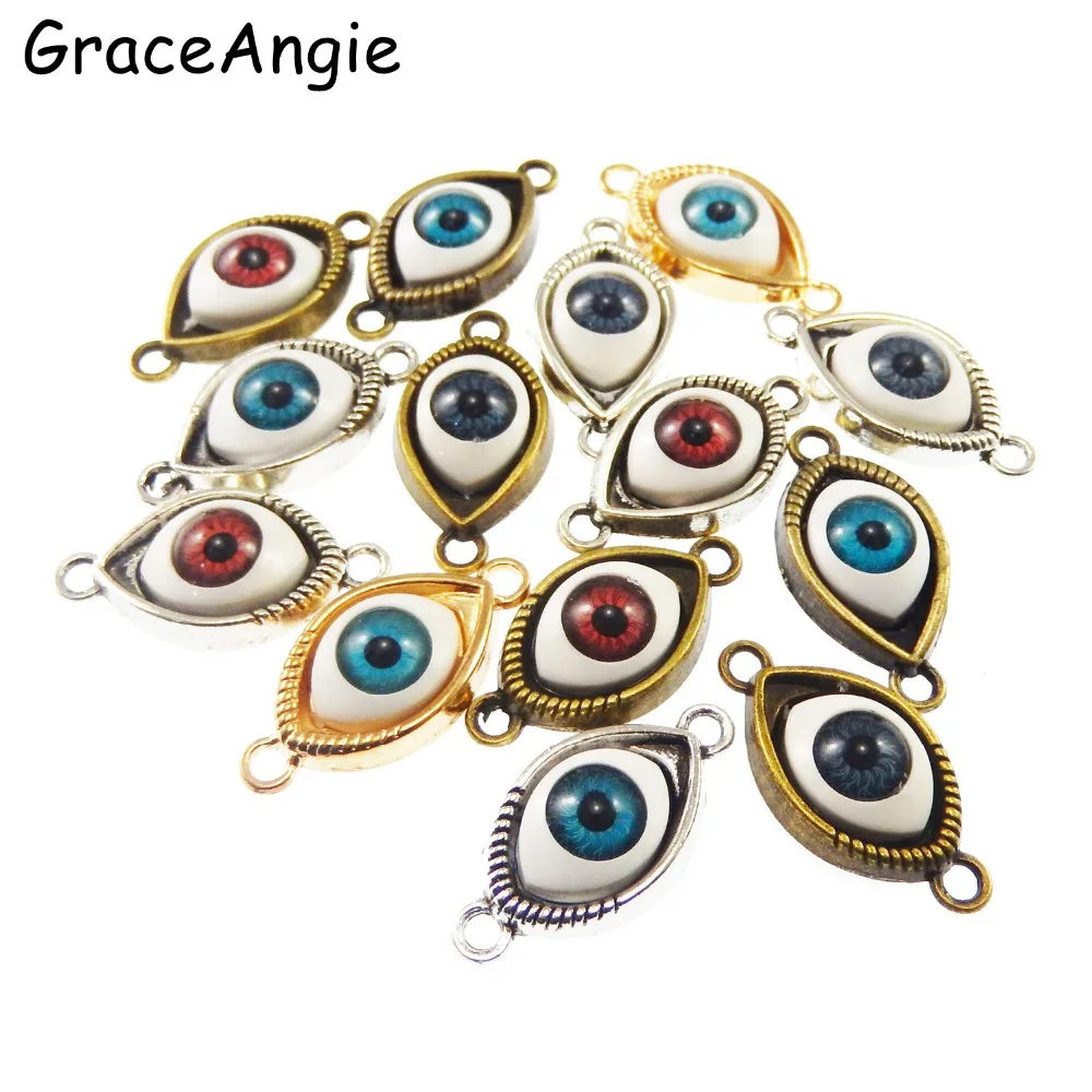 GraceAngie 6PCS Mix Retro 3D God Eye Evil Eyes Bracelet Charms