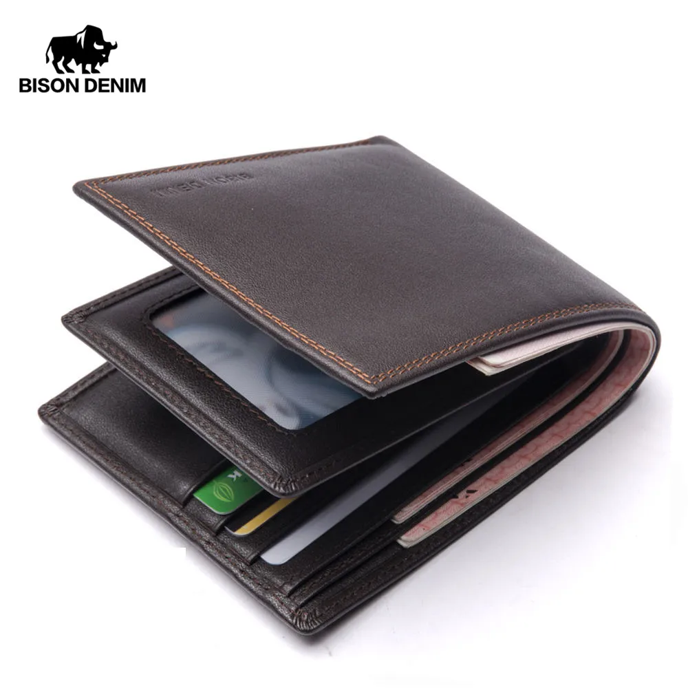 BISON DENIM 2018 New Cow Leather Wallet Men Genuine Leather Short Wallet Handmade Purse For Men ...