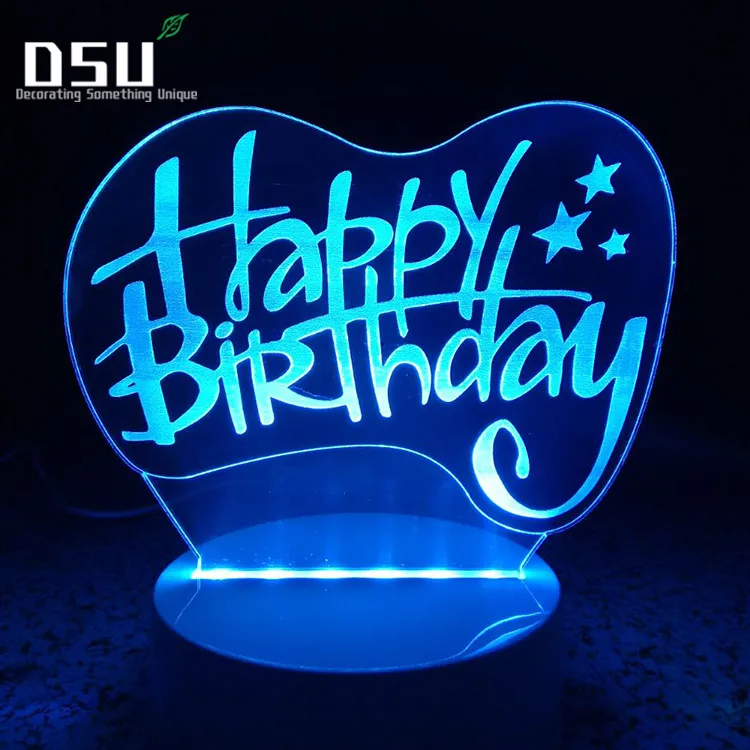 

HAPPY BIRTHDAY 3D Visual LED Nightlight Remote USB Table Lampara Illusion Mood Dimming Lamp Atmosphere 7 Color Amazing Gifts