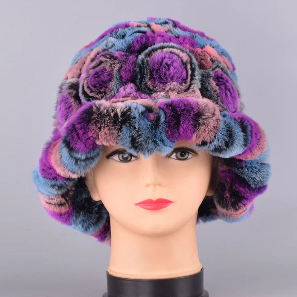 Bucket hats for women winter rabbit fur hat causal warm knitted caps for girls female fashion outdoor large ladies volume hats - Color: Color 03