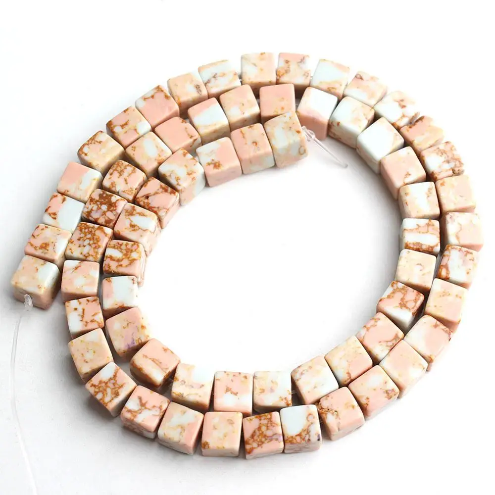 6*6 мм натуральный бирюзовый говлит морской осадок бусины Квадратные Свободные каменные бусины для самостоятельного изготовления ювелирных изделий Браслеты ожерелье 15 дюймов - Цвет: Pink Sea Sediment