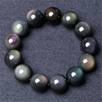 

Big Natural Stones Black Rainbow Eye Obsidian Bracelet Crystal Quartz Round Bead Men Women Bracelet Energy Gift Lucky Jewelry
