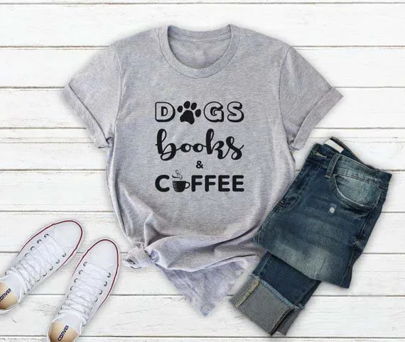 summer female dogs books & cafe t-shirt funny printed tee dog lover gift style foot high unisex beauty dog figure