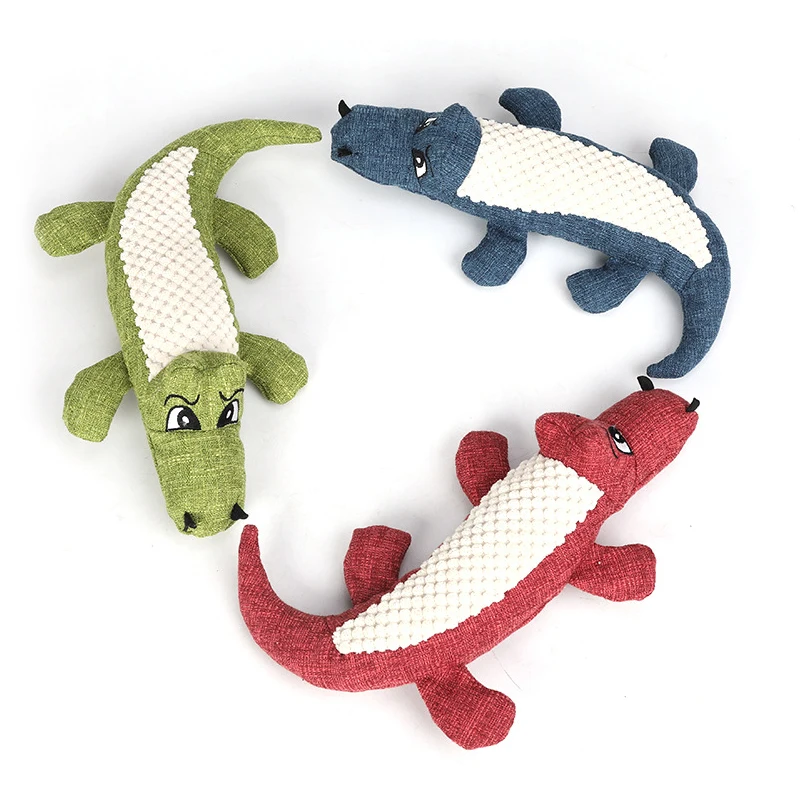 Cartoon Crocodile Linen Dog Toy Bite Resistance Soft Plush Pet Teeth Cleaning Chew Toy Interactive Puppy Cat Squeak Sound Toys