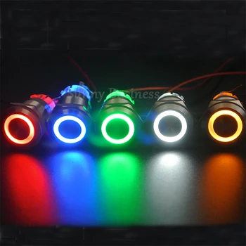 

19mm 12V Latching Pushbutton Switch SPDT Silver Stainless Steel Shell with Blue Red Green LED Ring for 3/4" Mounting Hole