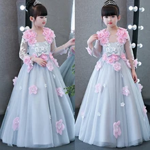New High Quality Children Girls Luxury Elegant Long Princess Birthday Wedding Formal Party Dress Kids Flowers Ball Gown Dress