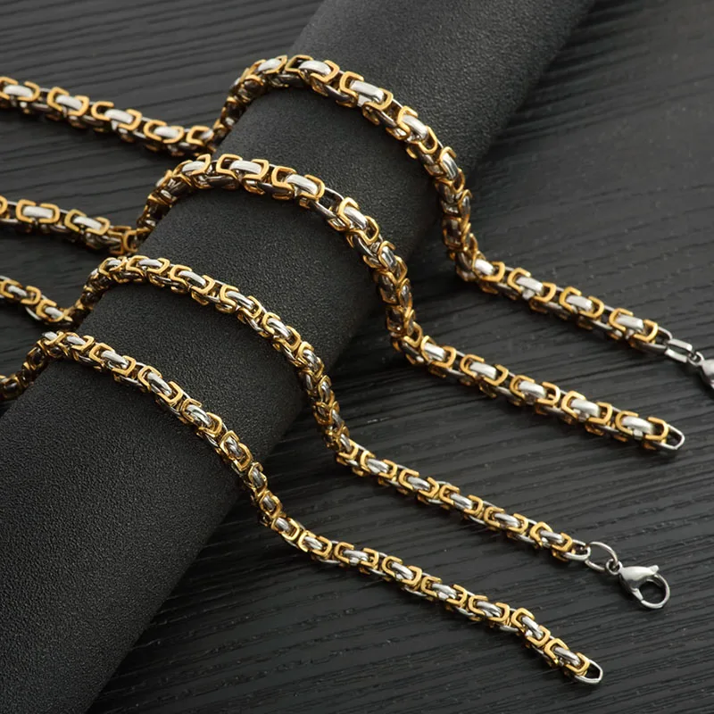 

AZIZ BEKKAOUI Gold Stainless Steel Necklaces Snake Curb Link Chains Men Necklace DIY Silver Choker Jewelry Accessories 56cm