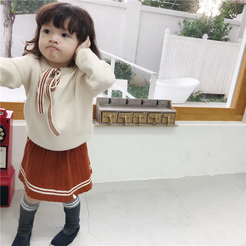 Autumn and Winter New Girls College Skirt Suits Little Kids Wind Wool Rabbit Sweaters Sets Toddler Baby Long Sleeve Clothes