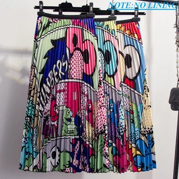 

Women's Print Pleated Long Skirt High Waist A-Line Elastic Loose Skirts For Ladies 2019 Fashion Summer Casual Female Bottoms