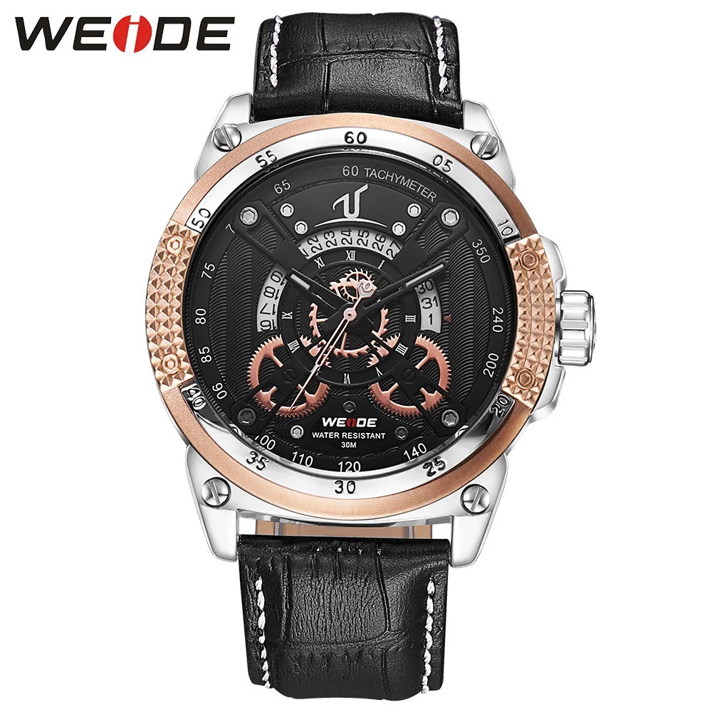 

WEIDE Top Sports Luxury Brand Complete Calendar Fashion Casual Men Leather Strap Military Quartz Black Leather Strap Wrist Watch