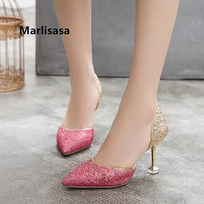 

Marlisasa Lady Sexy Silver Wedding Party High Heel Shoes Women Fashion Pink Comfortable High Heels Mujer Tacones Altos F5335