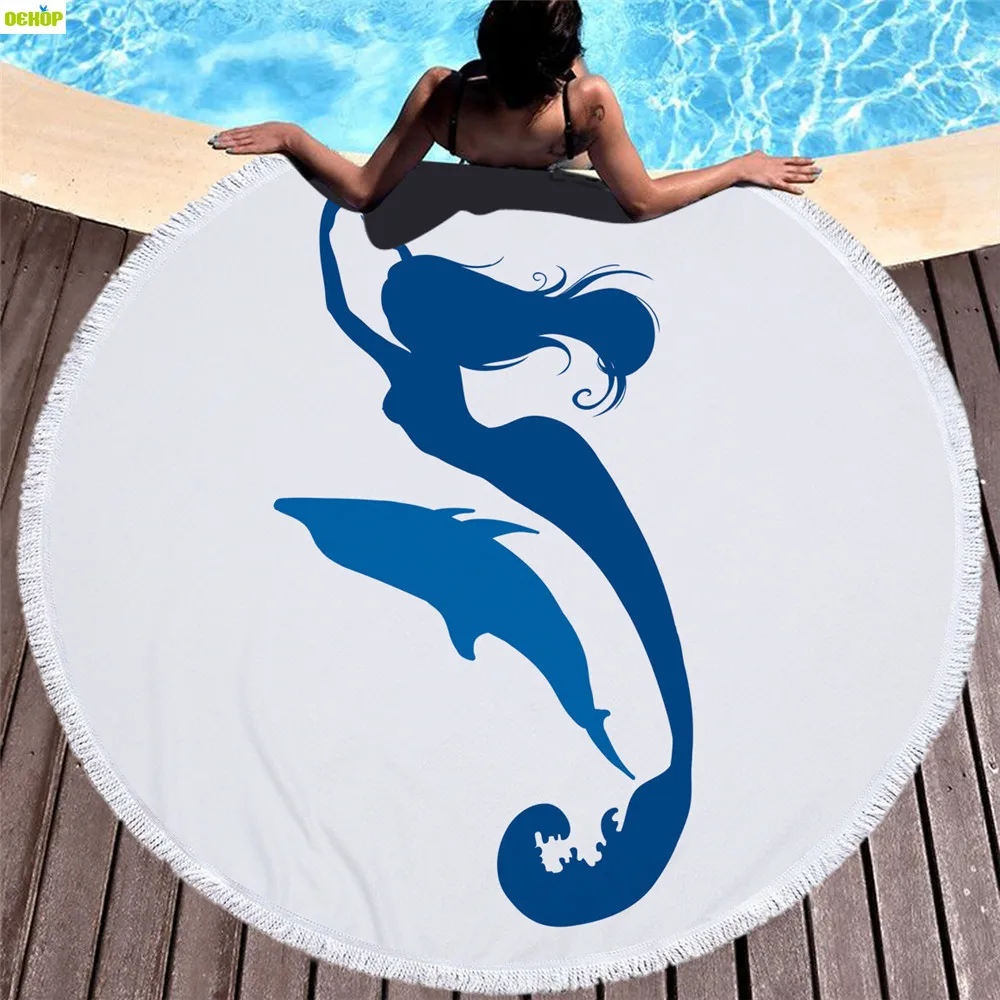DEKOP Mermaid Pattern Round Beach Towel Microfiber Large Shower Towel