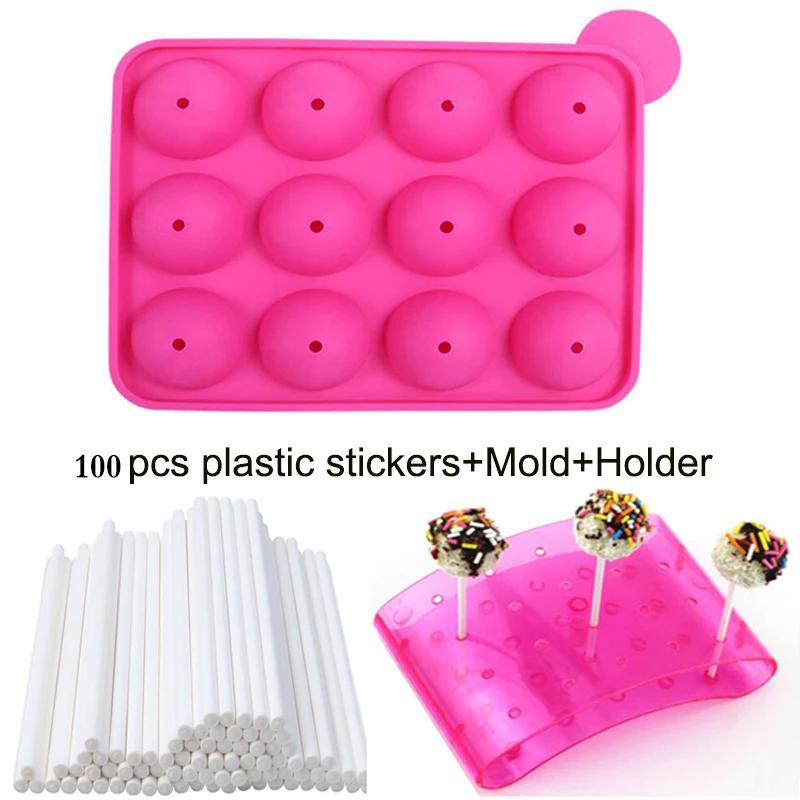 12 Units Holes Sillicone Round Ball Cake Pop Molds 1 Set (2 Molds Top