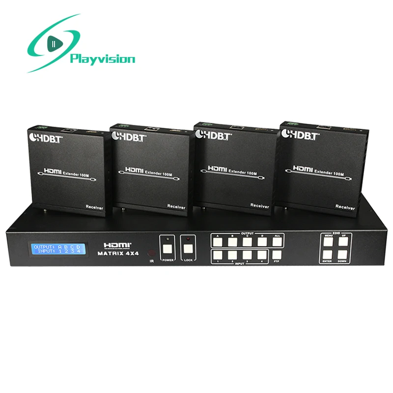 HDMI матрица 4x4 HDBaseT transmi 100 м с одновременным подключением выходов CAT5e/6/7 и четырьмя