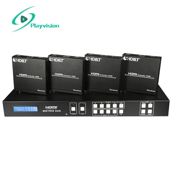 

HDMI Matrix 4x4 HDBaseT transmi 100m with simultaneous CAT5e/6/7 and HDMI outputs connects four HDMI sources to eight displays