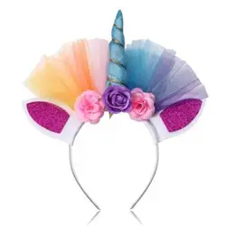 Цветок ЛОШАДЬ рога заставку Для женщин девочек Головные уборы блеск лентой Заколки для волос для детей для рождественской вечеринки