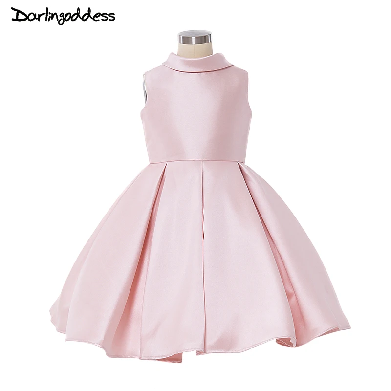 

Pink A-Line Flower Girl Dresses for Weddings Satin Cute Bow Kids Prom Dress First Communion Dresses for Girls Real Photo 2017